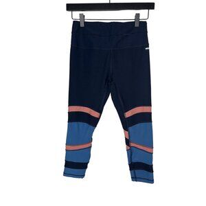 RBX Womens Small Crop Leggings Navy Blue Coral Stripe Yoga Running Activewear
